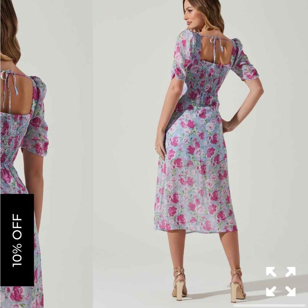 ASTR The Label Floral Front Slit Milkmaid Midi Dress
